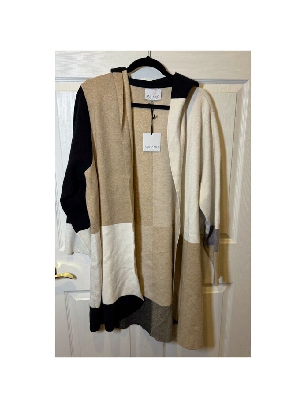Plus Size Colorblock Hooded Open Front Cardigan